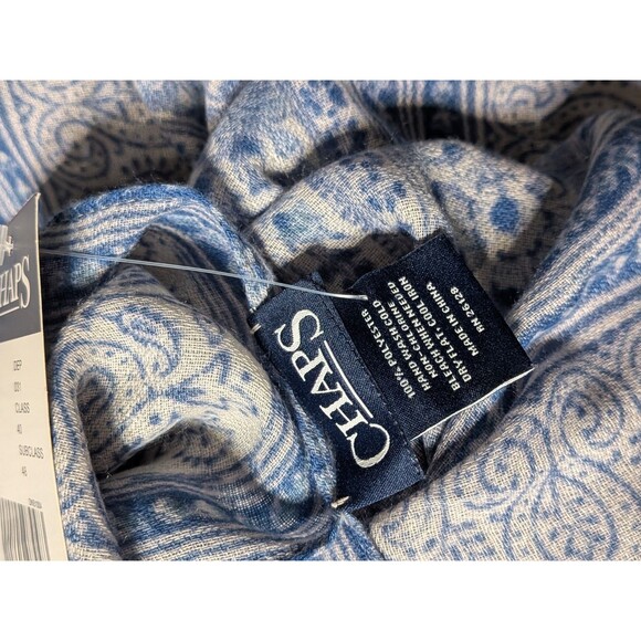 NWT CHAPS Scarf Blue White Paisley Shawl Wrap Stole 100% Polyester $38 Retail - Picture 5 of 6